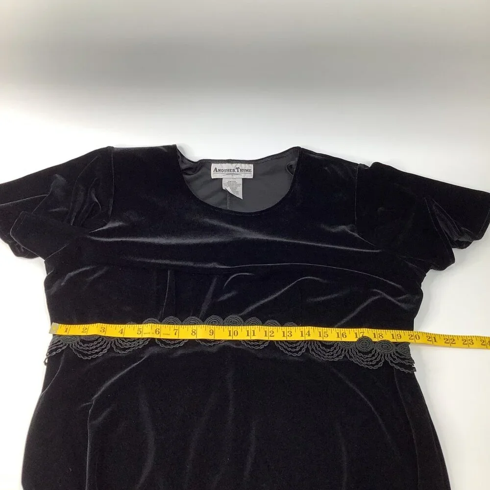 Another Thyme Black Velvet Short Sleeve Dress 16W Scalloped Waist Detail Soft - Picture 6 of 6